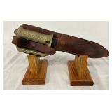 WWII-Era 10-Inch Trench Knife with Metal Knuckle Handle and Leather Sheath WWII-Era 10-Inch Trench Knife with Metal Knuckle Handle and Leather Sheath