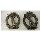 Two WWII German Bronze Infantry Assault Badges Two WWII German Bronze Infantry Assault Badges
