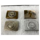 4 WWII Era Belt Buckles with Military and Symbolic Designs 4 WWII Era Belt Buckles with Military and Symbolic Designs