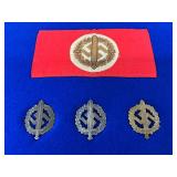 4 German WW2 Items: Three War Merit Badges and Red Armband 4 German WW2 Items: Three War Merit Badges and Red Armband