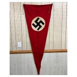 WWII German Triangular Red Cloth Flag with Black Swastika, 25in x 65in WWII German Triangular Red Cloth Flag with Black Swastika, 25in x 65in