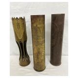 3 Military Trench Art Shell Casings, 14 Inches 3 Military Trench Art Shell Casings, 14 Inches
