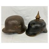 Two German WW2 Helmets, Including M35 Steel Helmet and Pickelhaube Two German WW2 Helmets, Including M35 Steel Helmet and Pickelhaube
