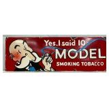 Model Tobacco Porcelain Sign, 30 x 10 Inches