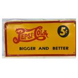  Pepsi-Cola Self-Framed Metal 5¢ Sign, 20in x 10in