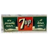 Emb.  Metal 7Up Advertising Sign, 31in x 11 1/2in