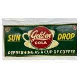 Emb. Golden Cola Self-Framed Metal Advertising Sign, 28 x 12in. 