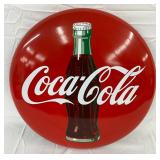 24in. Porc Coca-Cola Button Sign with Bottle 
