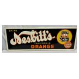 Emb.  54.5x19 Nesbitt’s Metal Advertising Sign with Six-Pack Bottle Carrier Graphic