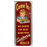 1952 Emb. Sunbeam Bread Vertical  Sign, Self Framed, 19 x 55