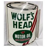 1969 Wolf’s Head Motor Oil Flange Sign, 16 x 24 