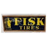 1941 Emb.  Fisk Tires Sign with Fisk Boy and Original Wood Frame 68x24