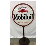 30in Porc. Gargoyle Mobiloil Sidewalk Sign with Cast Iron Base