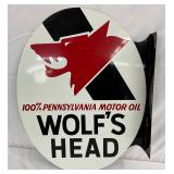 1973 Wolf’s Head Motor Oil  Flange Sign, 17 x 22