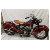 Org. 1948 Indian Chief Motorcycle with V-Twin Engine, Burgundy Finish, Chrome, 