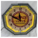 18in. Mopar Chrysler Corporation Neon Dealership Clock, Professionally Restored