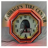 Firestone Double Neon Octagon Dealership Clock with Marquee, 31 Inches