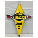 Blue Sunoco Porc. Pump Plate Sign, 15in x 21in