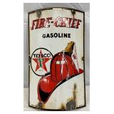 1947 Texaco Fire Chief Porc. Convex Gas Pump Plate,  8x12 