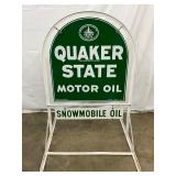 1968 Quaker State Motor Oil Sidewalk Tombstone Sign with Snowmobile Oil Attachment