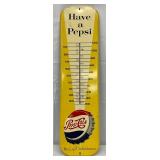 Pepsi-Cola Thermometer w/Emb. Cap, 7 x 27 Inches