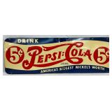 Emb. Pepsi-Cola Double Dot 5-Cent  Metal Sign, 10×30 