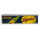 Emb. 1958 Squirt Soda Tin Tacker Sign, 18×4
