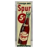 Emb. Canada Dry Spur 5-Cent Soda Tin Tacker Sign, 4×12