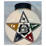 DS Milk Glass Hanging Globe with Masonic Graphics, 17in