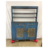 1861 Blue Painted Stepback Cupboard