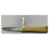 Vintage Boker Solingen Germany Two-Blade Folding Pocket Knife with Yellow Handle