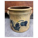 1g. Stoneware Crock with Blue Floral Decoration