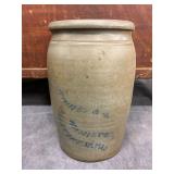 Richey & Hamilton Stoneware Crock with Cobalt Decorations