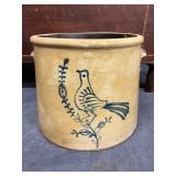 Salt-Glazed Stoneware Crock with Cobalt Bird Motif