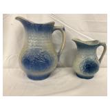 Blue and White Stoneware Pitchers