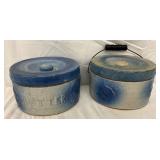 Blue Glazed Stoneware Butter Crocks