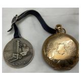 Elgin Pocket Watch with Gold-Tone Engraved Case and Clark Watch Fob 