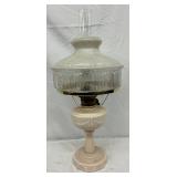 Aladdin Kerosene Lamp with Frosted Glass Shade and Pink Ceramic Base, 26in