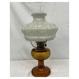 Early Aladdin Lamp with Amber Glass Base and Frosted Glass Shade, 22 Inches
