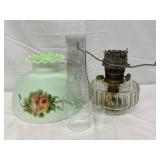 Aladdin Glass Oil Lamp with Floral Painted Shade