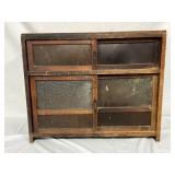 Early Wooden Sliding Door Cabinet with Textured Glass Panels, Measures 30x24 