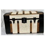 Painted Wood and Metal Storage Trunk with Floral Interior, Measures 32x18 