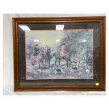 Framed Equestrian Scene Print with Hounds, 42in x 33in