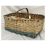 Rectangular Woven Basket with Leather Handles, 27×14 Inches