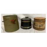 Three Vintage Wooden Barrels with Painted and Stenciled Designs