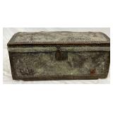 Early Metal-Bound Wooden Trunk, 24in x 12in
