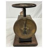 Early Metal Tabletop Scale with Circular Brass Dial, 6x10 