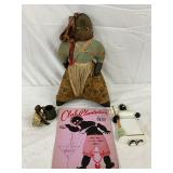 Early Black Americana Items, Including Cloth Doll, Menu, and Figurines