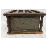 1900s Colonial American Punch Tin and Wood Foot Warmer, 11x10 
