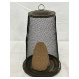 19th Century Sugar Cone with Pewter Plate Cover and Wire Mesh Enclosure, 7x10 